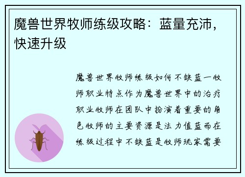 魔兽世界牧师练级攻略：蓝量充沛，快速升级