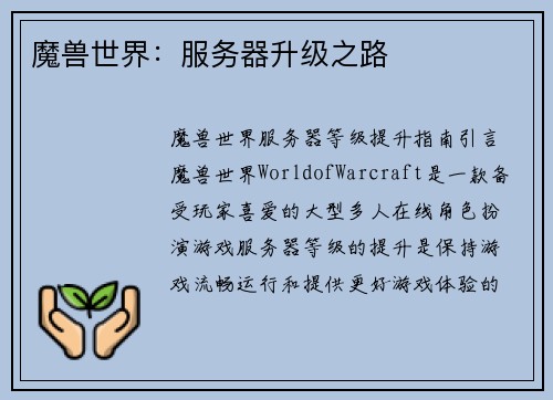 魔兽世界：服务器升级之路